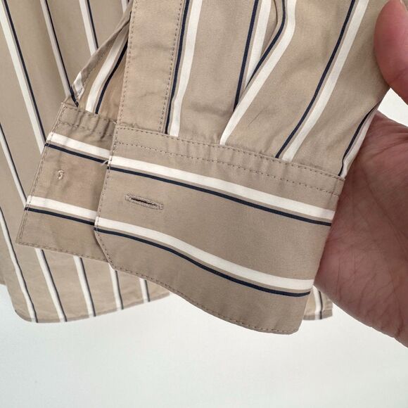 Lafayette 148 New York Striped Button Down Shirt Taupe Neutral Workwear Small - Picture 9 of 10